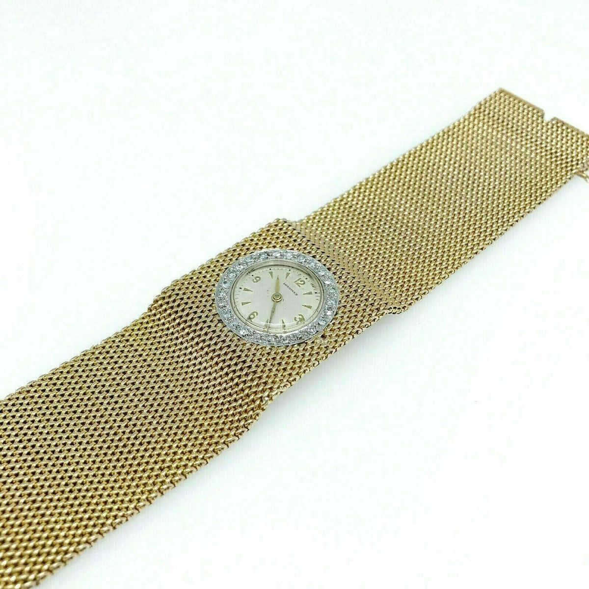 Vintage Womens Diamond Longines Mesh Bracelet Watch Solid 18 Karat ...