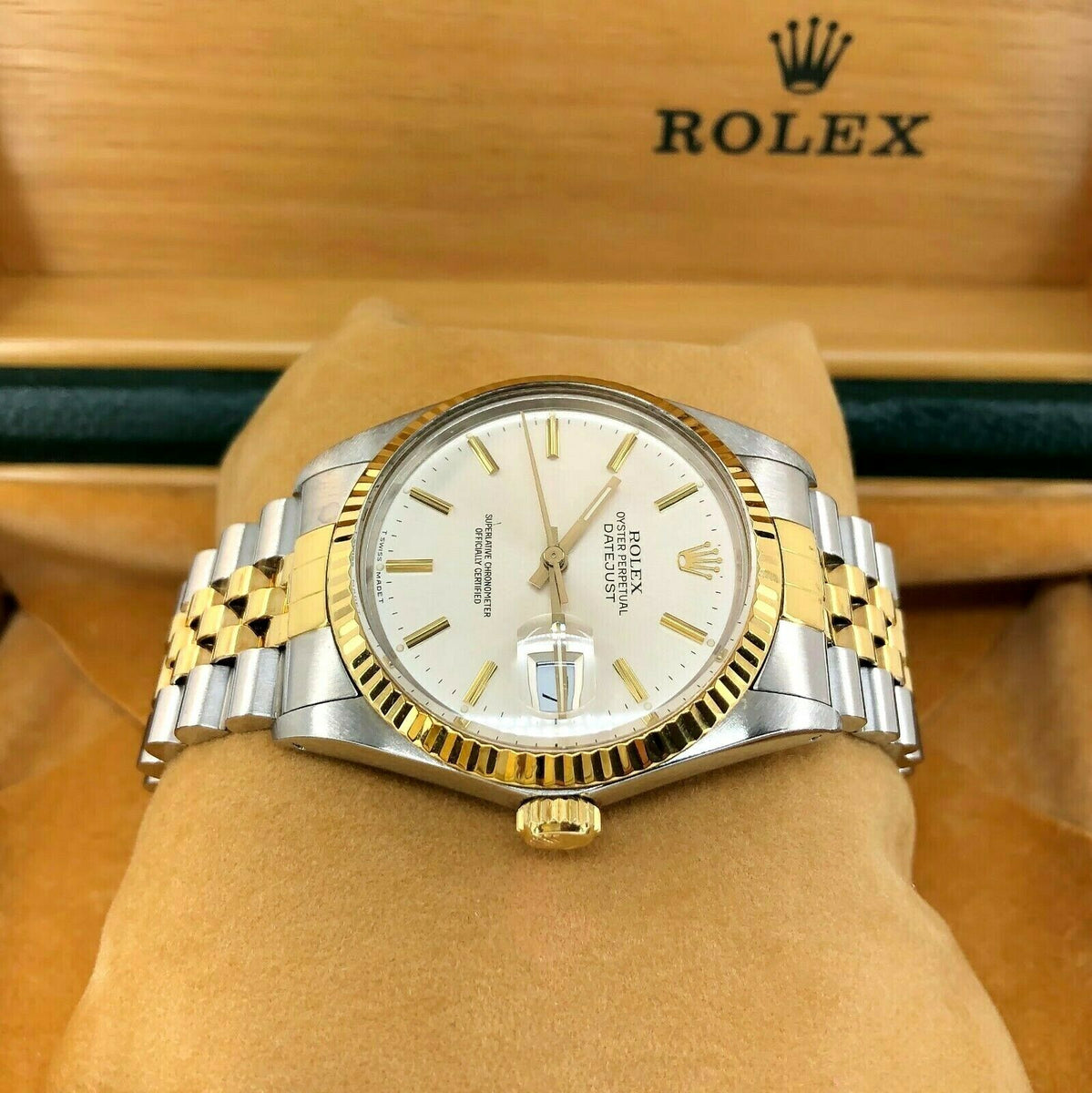 Rolex 36mm Datejust Watch 18K Yellow Gold Stainless Steel Ref 16013 Box &  Papers