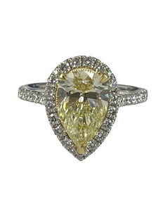 Fancy Yellow Pear Diamond Engagement Ring EGL Certified 18kt White Gold