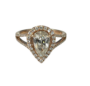 Pear Brilliant Halo Diamond Engagement Ring Rose Gold 14kt