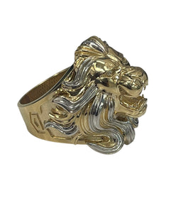 Mens Lion Head Yellow Gold Ring 14kt