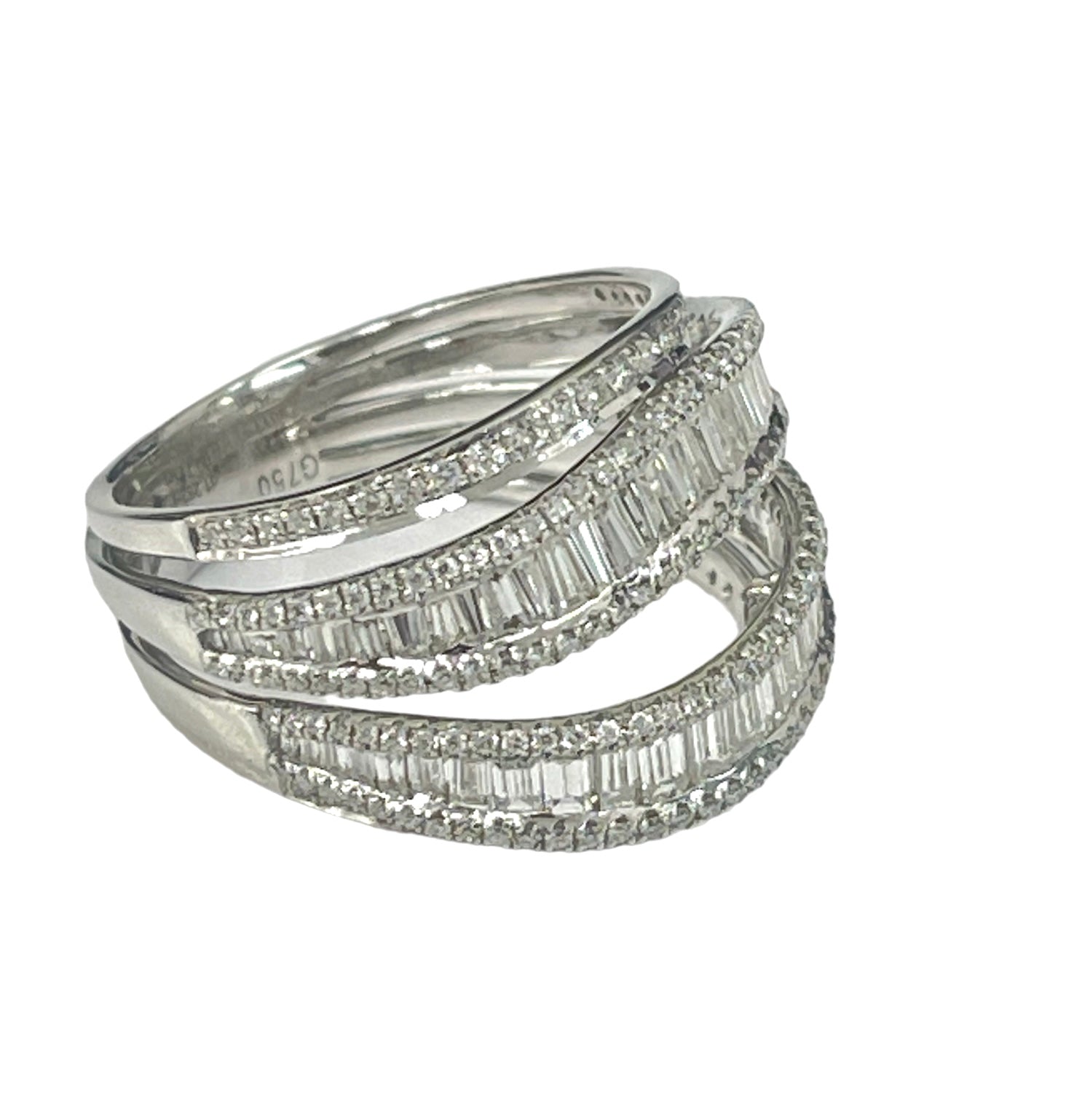 Baguettes and Round Brilliant Five Rings Diamond Band White Gold 18kt