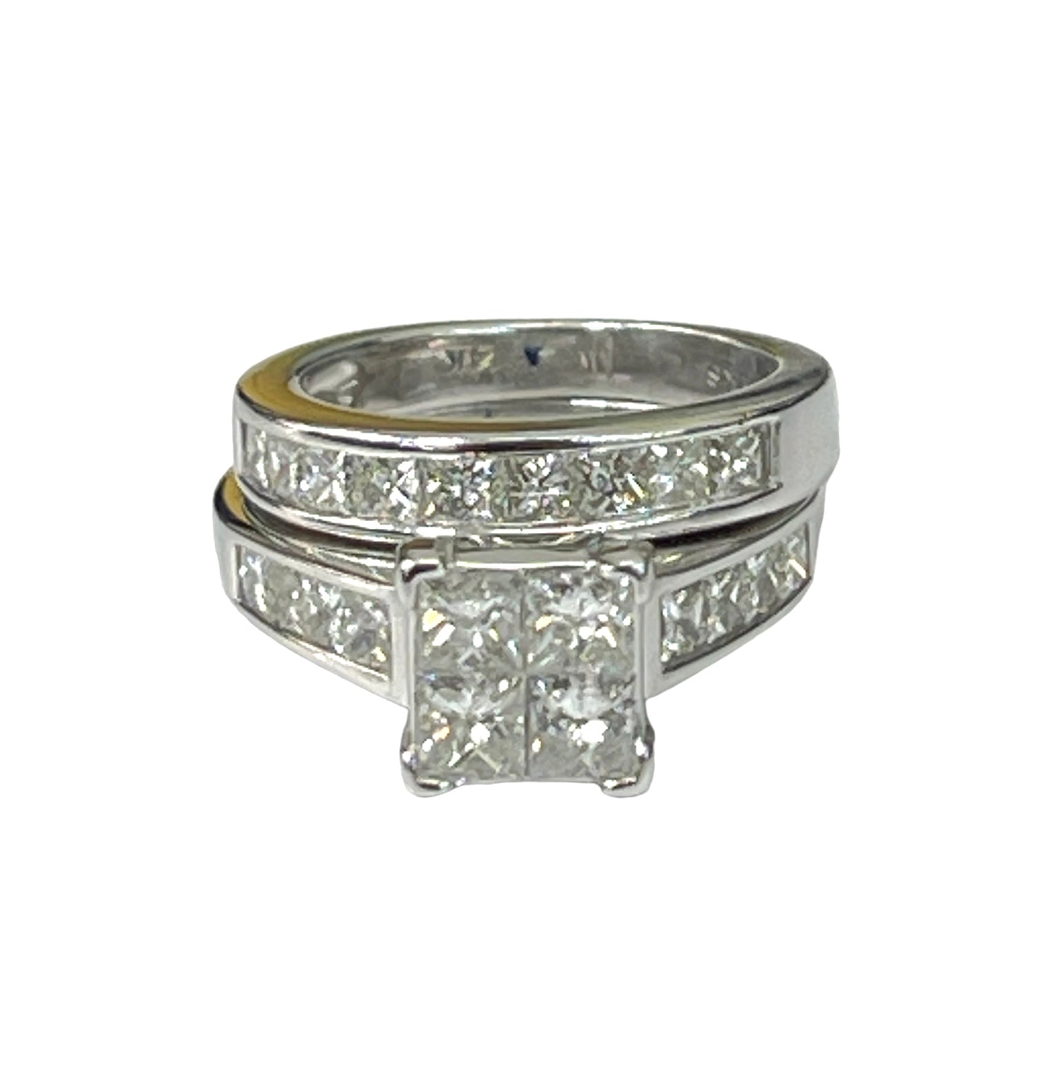 Princess Cut Illusion Diamond Engagement Ring Set White Gold 14kt