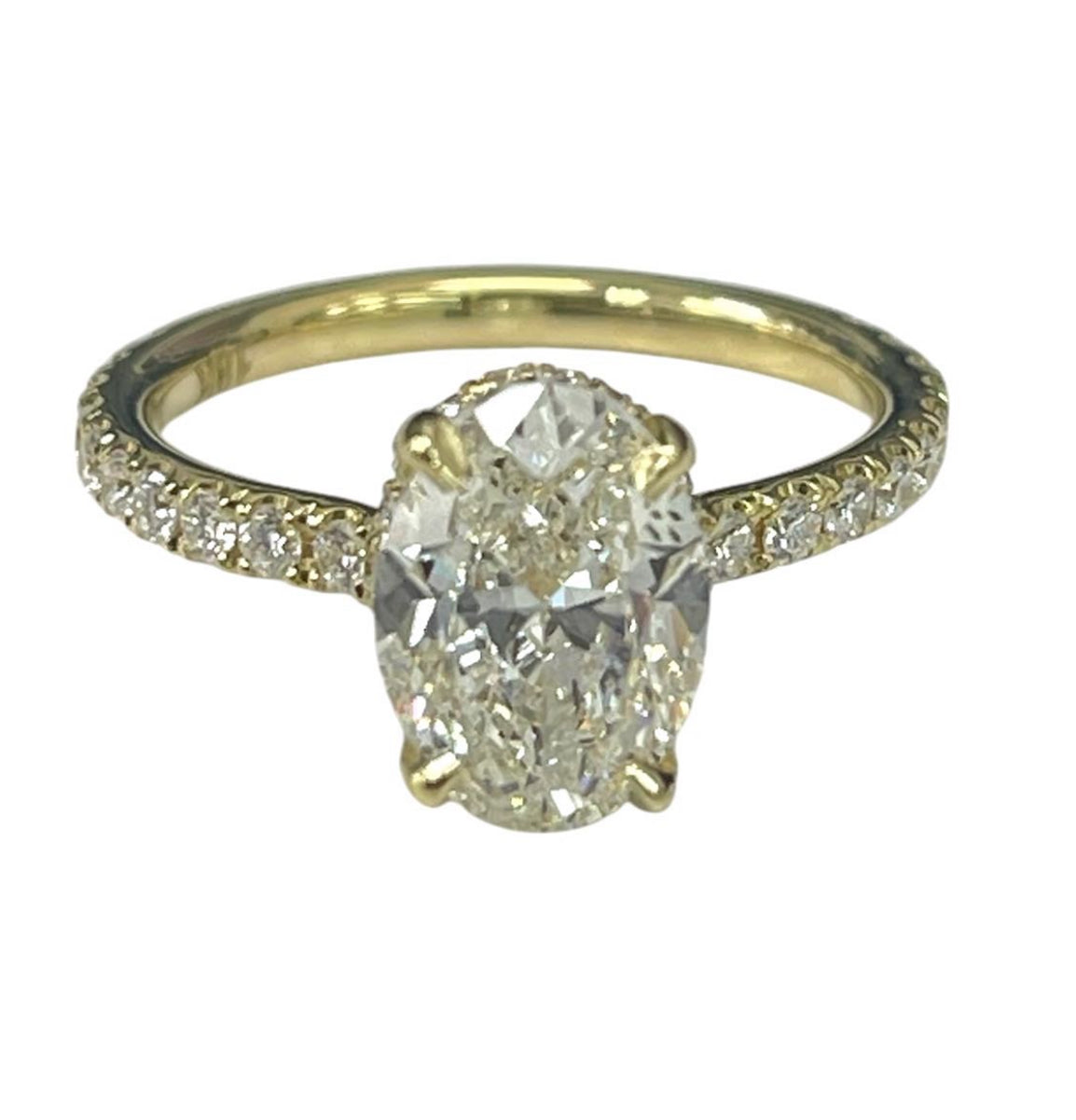 Oval Brilliant Under Halo Diamond Engagement Ring GIA Certified Yellow Gold