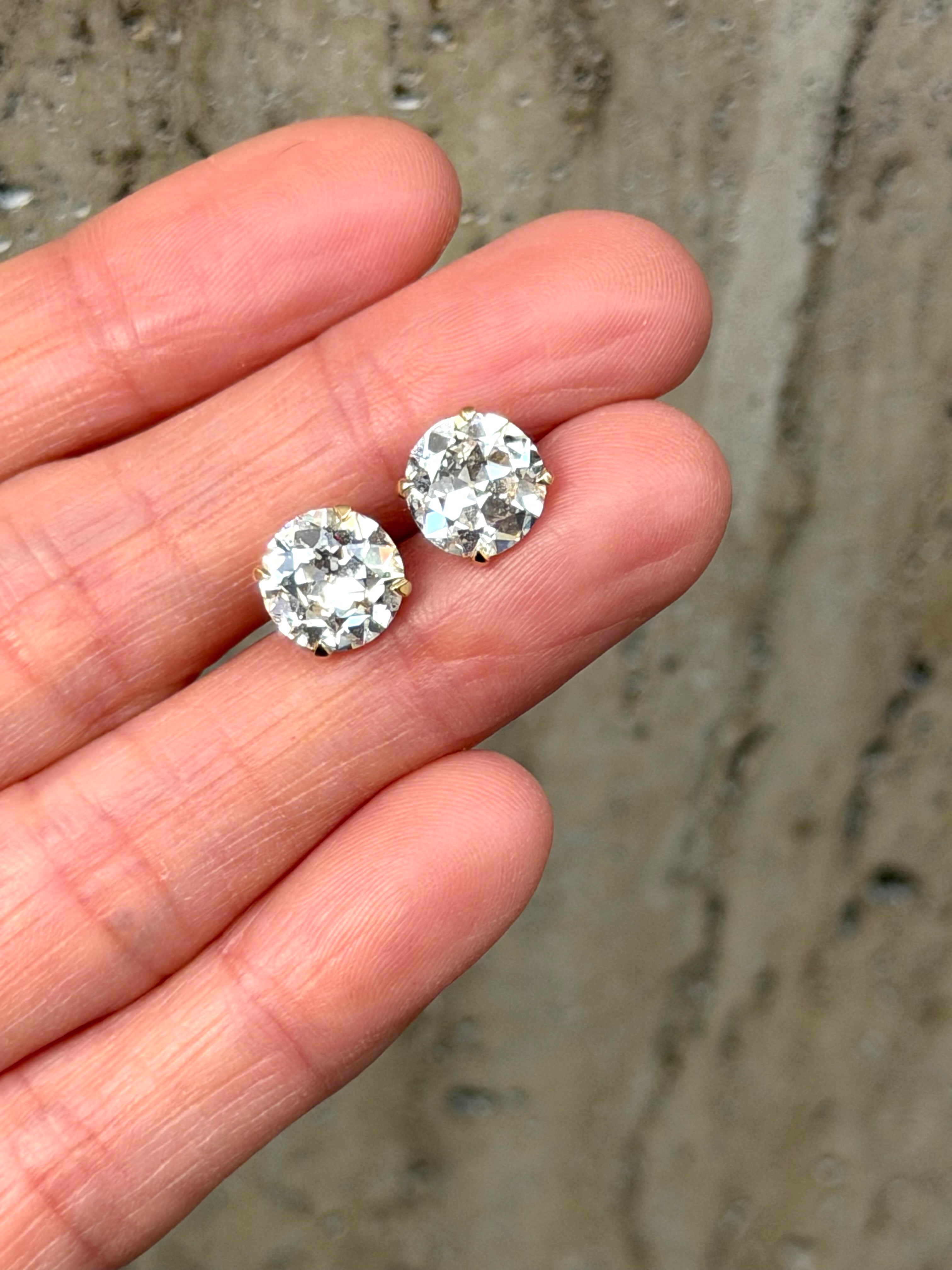 European Cut GIA Solitaire Stud Earrings White Gold 14kt