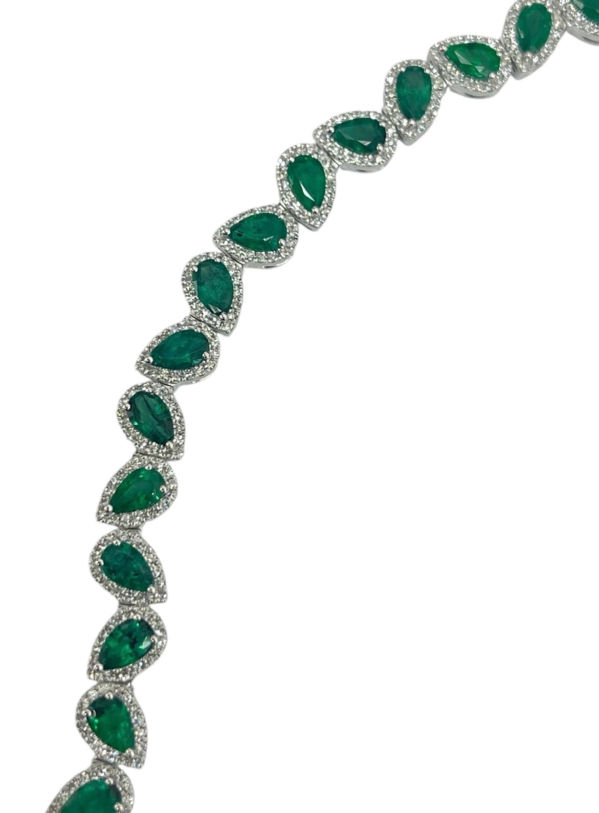 Pear Emerald Gem Diamond Tennis Bracelet East West Setting 14kt