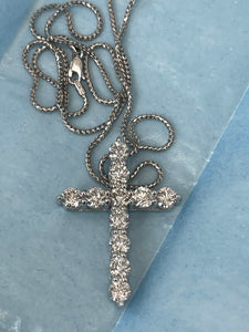 11 Stone Cross Diamond Pendant White Gold 4kt