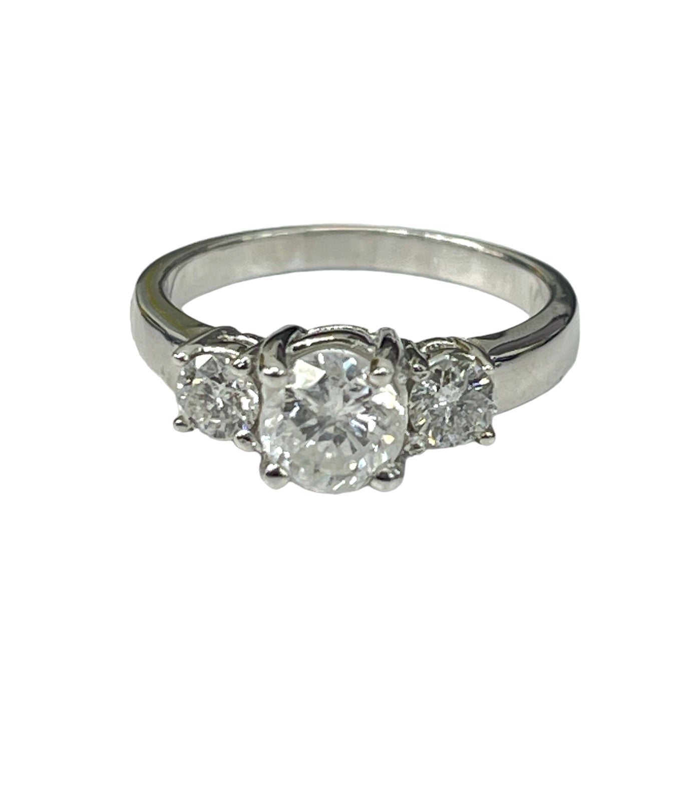 Three Stone Diamond Engagement Ring White Gold 14kt