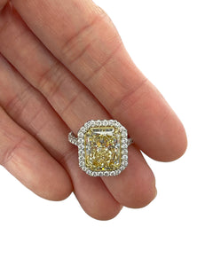 Radiant Fancy Light Yellow Diamond Ring EGL Certified 18KT