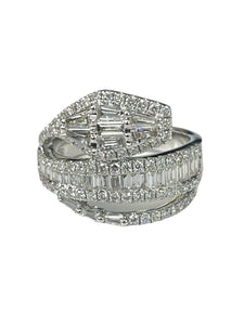 Baguettes and Round Brilliant Snake Cluster Diamond Ring White Gold 18kt