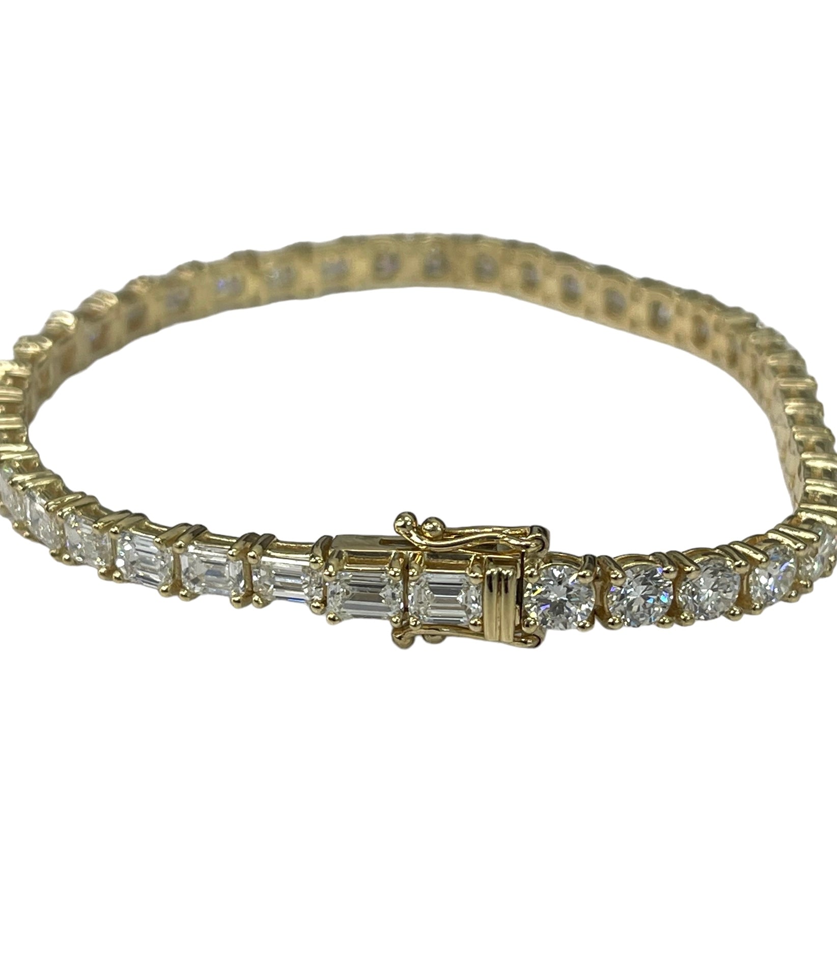 Round and Emerald Diamond Tennis Bracelet Yellow Gold