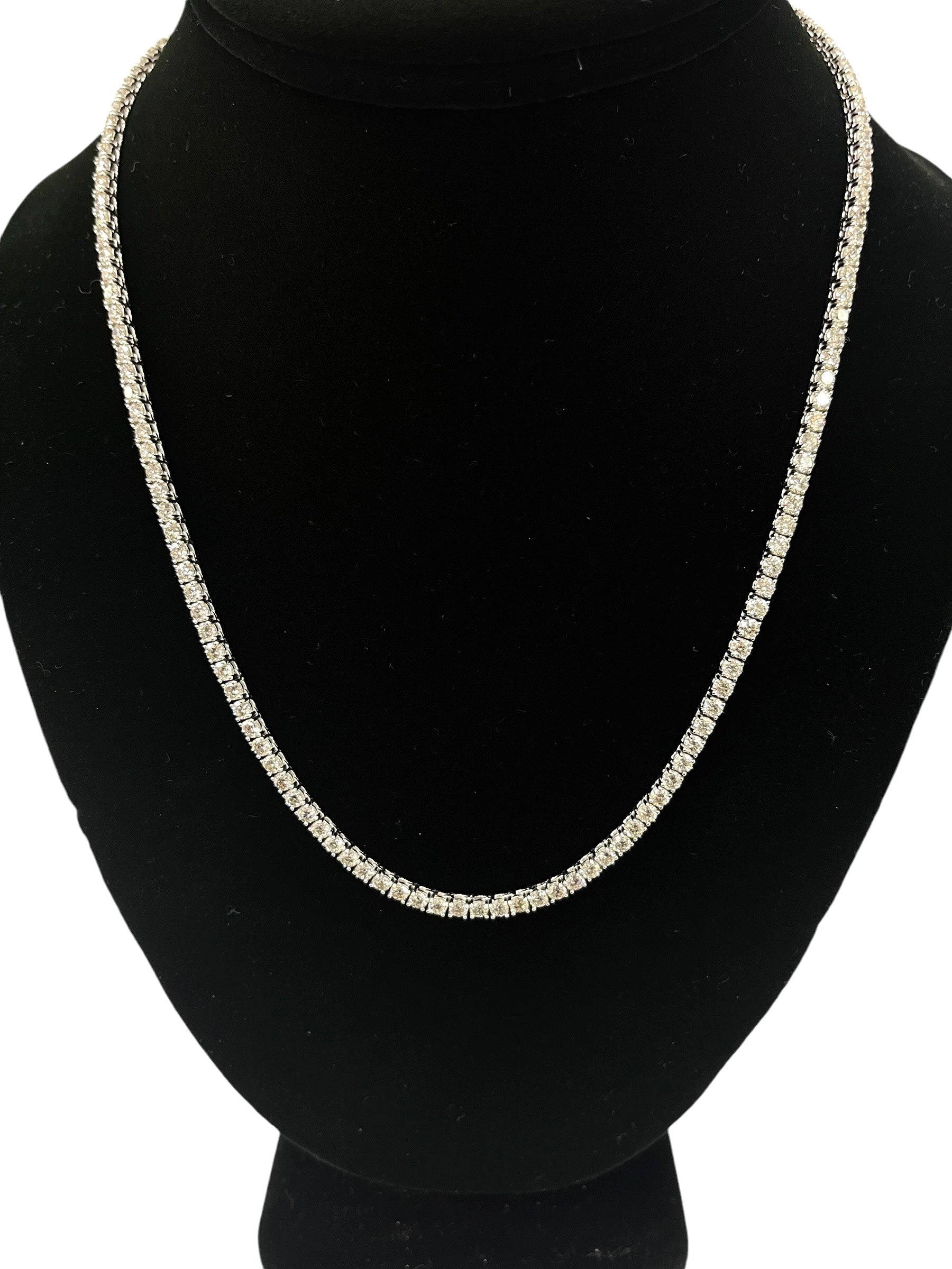 Round Brilliant Diamond Tennis Necklace Chain White Gold 18kt