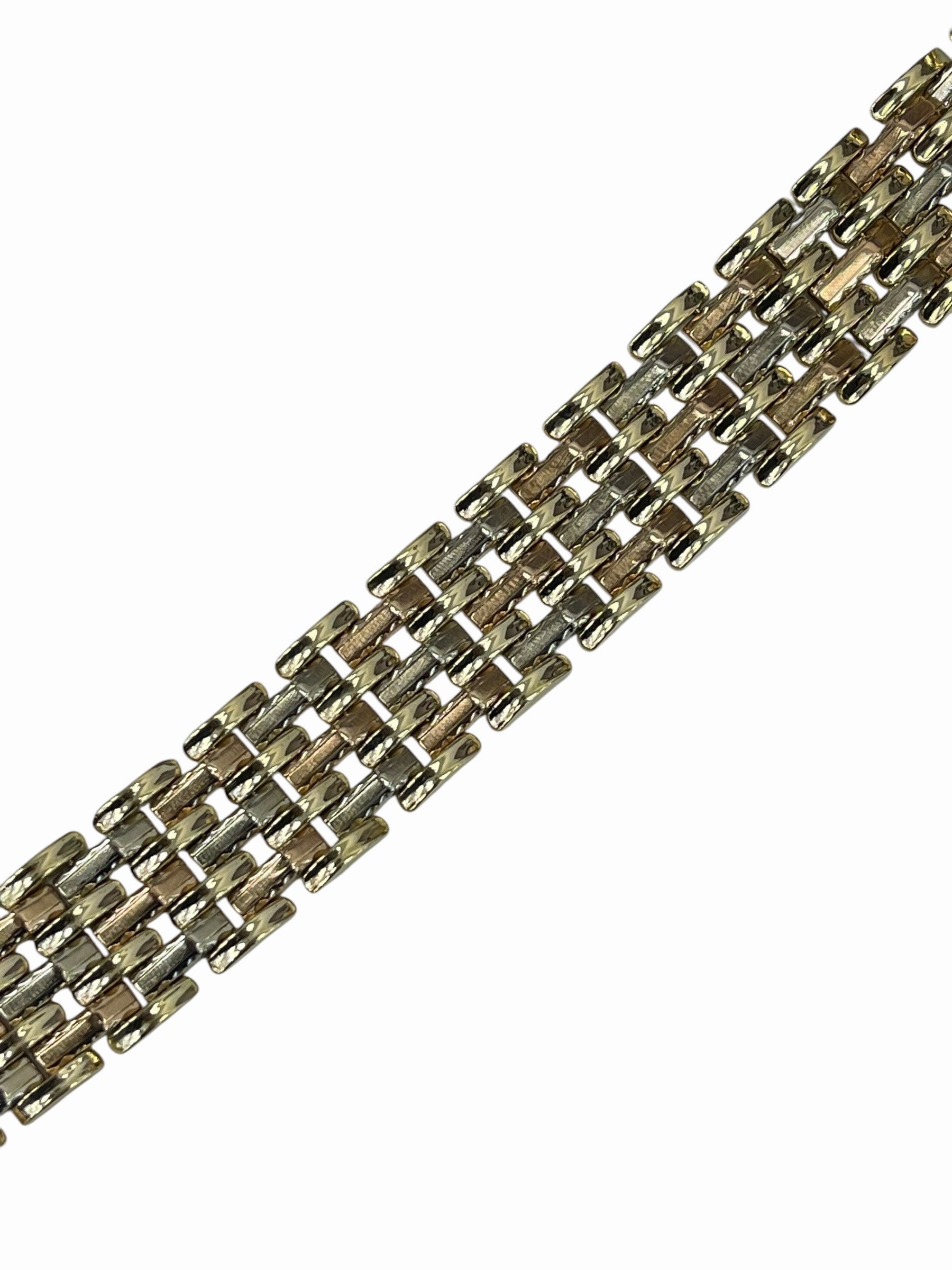 Yellow and Rose Gold Two Tone Weave Wide Bracelet 14kt