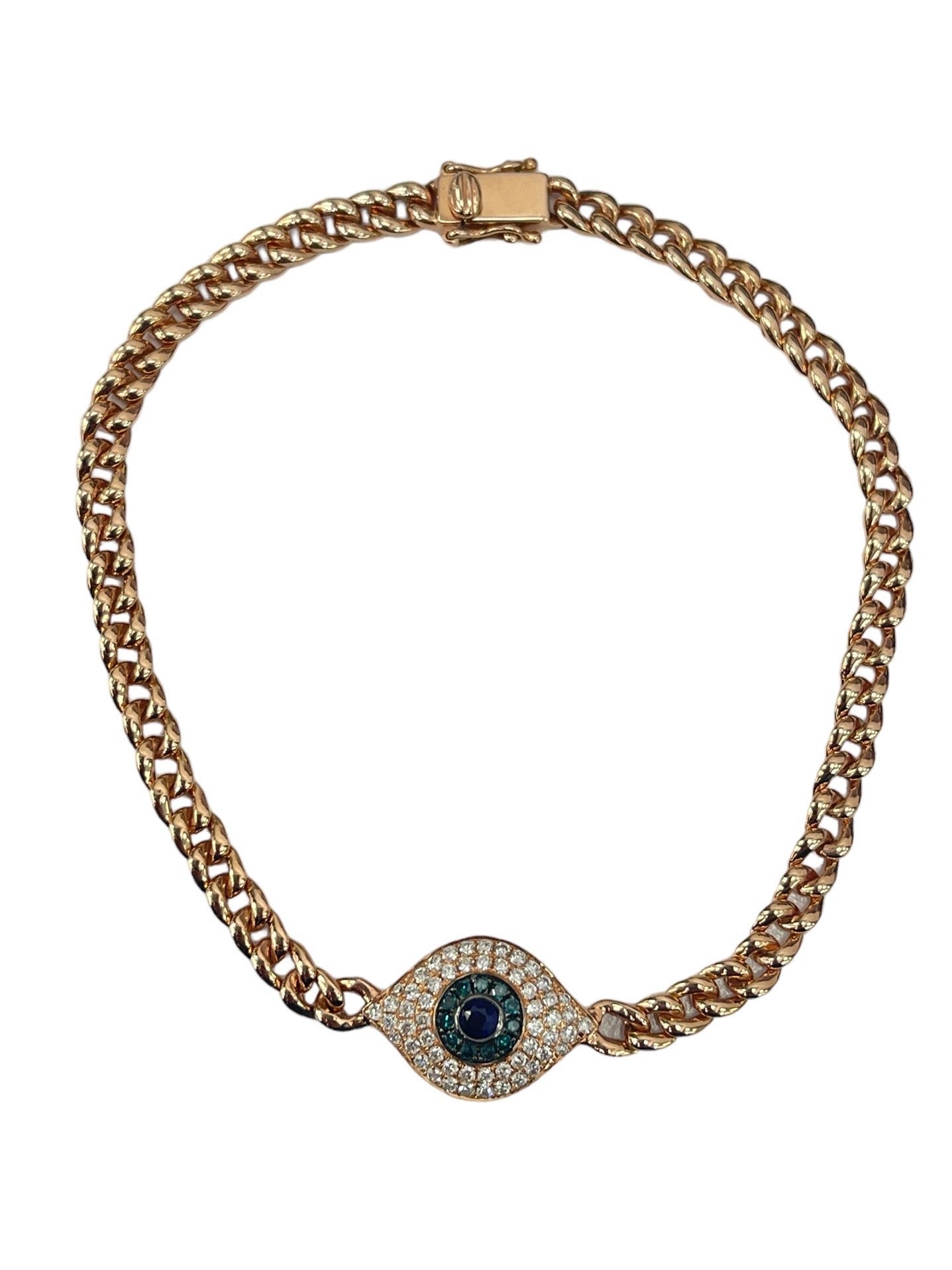 Evil Eye Diamond and Blue Sapphire Bracelet Rose Gold 14kt