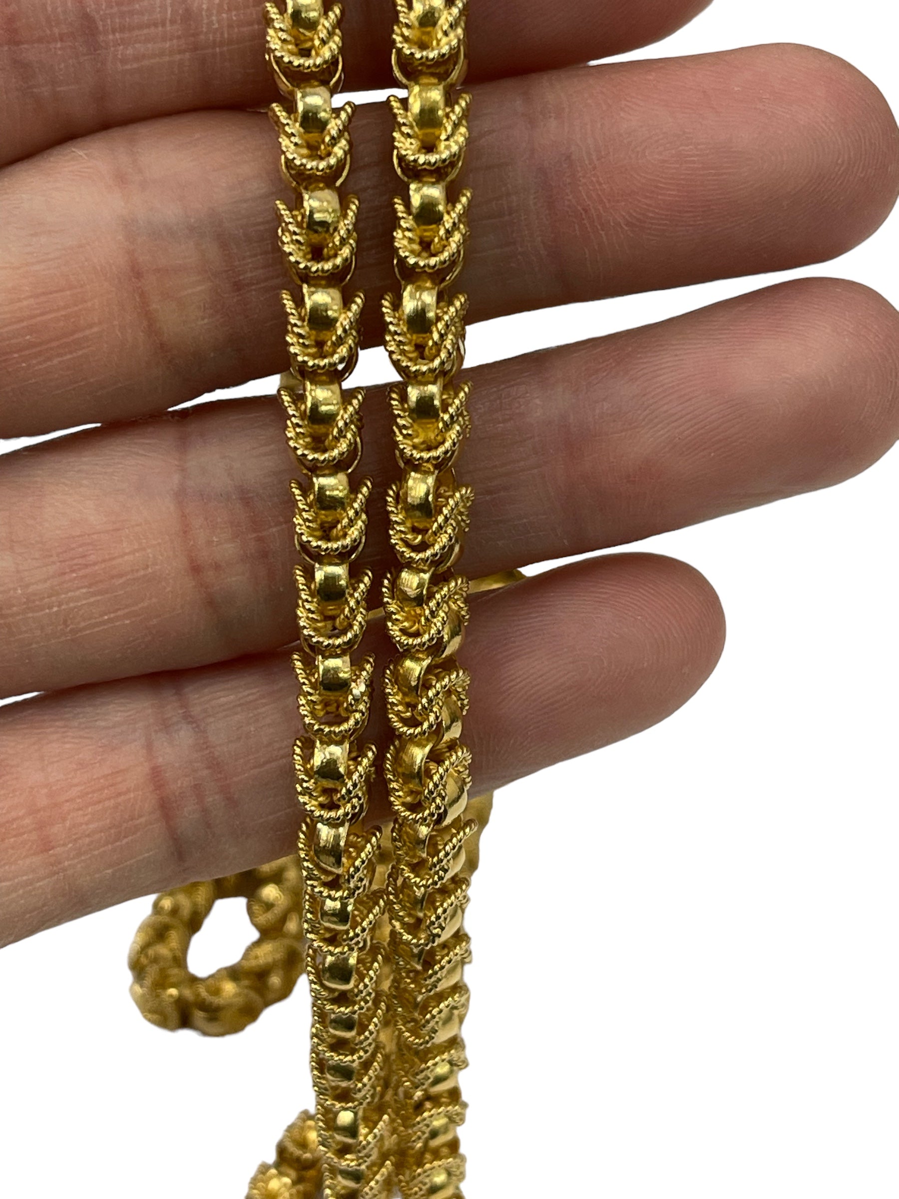 Flower Bud Yellow Gold Necklace Chain 33.5" Solid 18kt