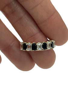Custom Made Alternate Emerald Diamond and Onyx Gem Band Ring 14kt Yellow Gold