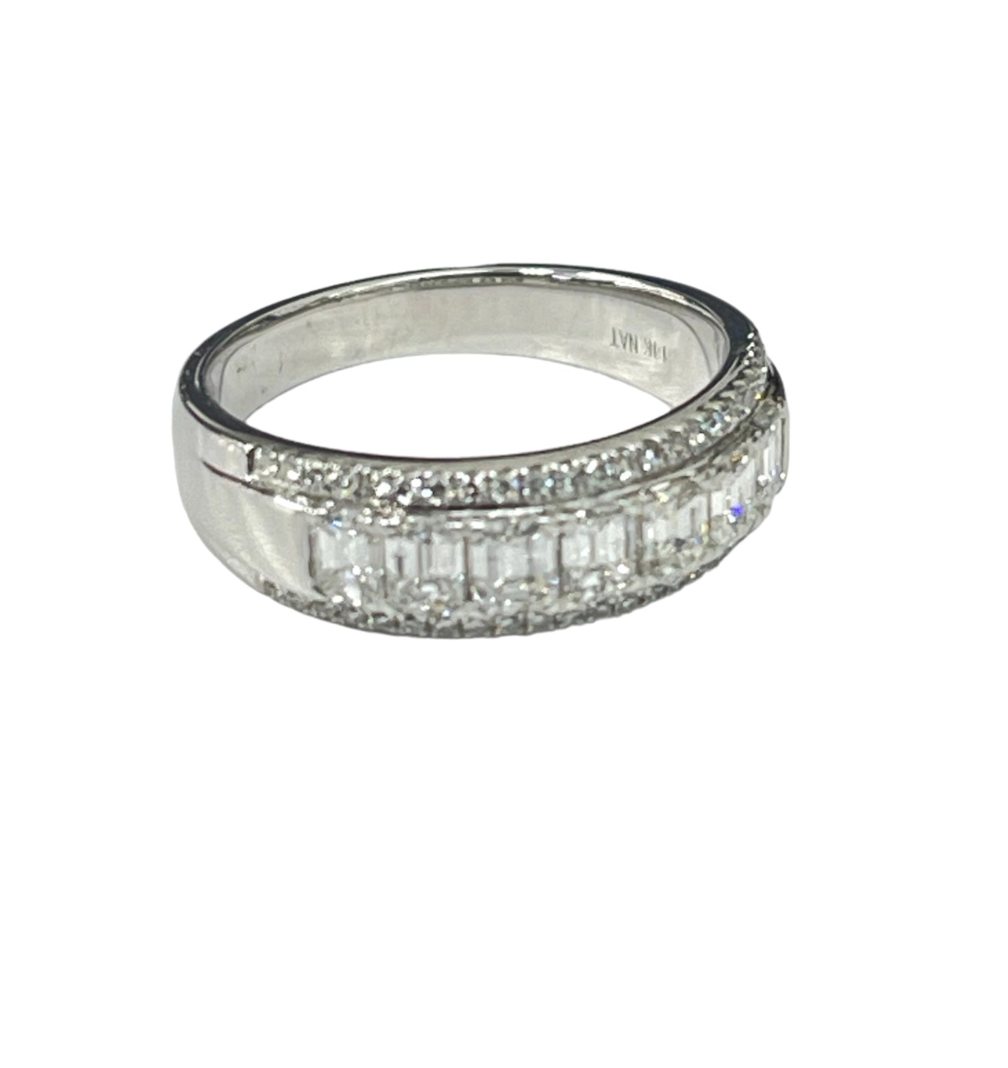 Baguettes and Round Brilliant Single Row Diamond Ring White Gold 14kt