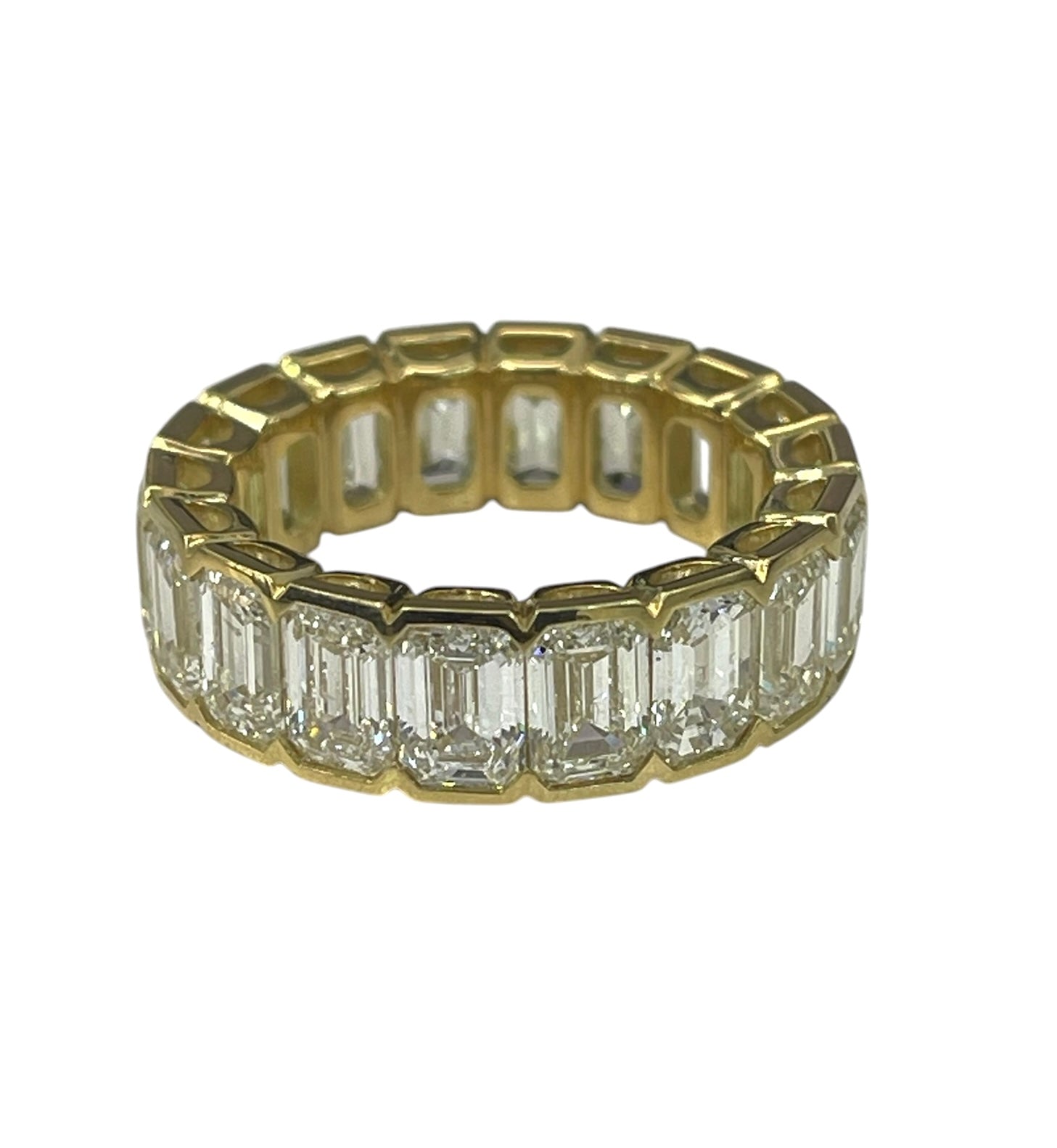 Natural Emerald Cut Diamond Eternity Band Bezel Setting Yellow Gold 18kt