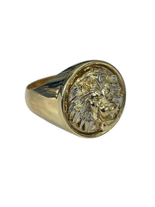 Mens Lion Head Yellow Gold Ring Band