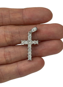 Princess Cut Diamond Cross Pendant White Gold 18kt