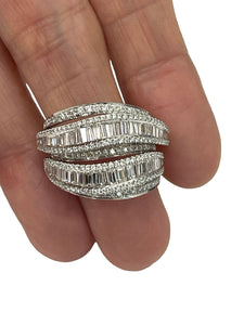 Baguettes and Round Brilliant Five Rings Diamond Band White Gold 18kt