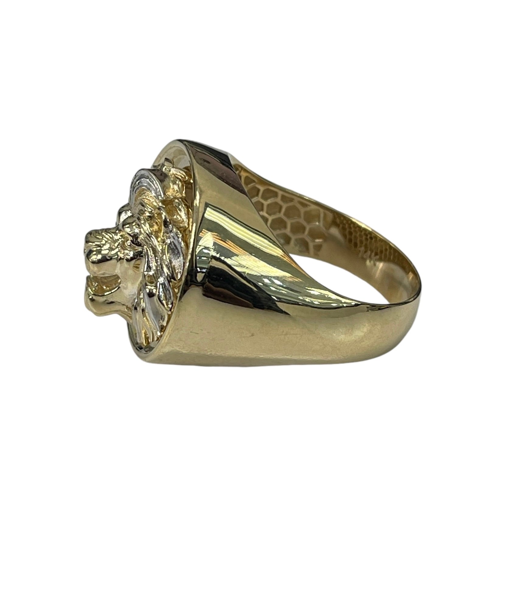 Mens Lion Head Yellow Gold Ring Band