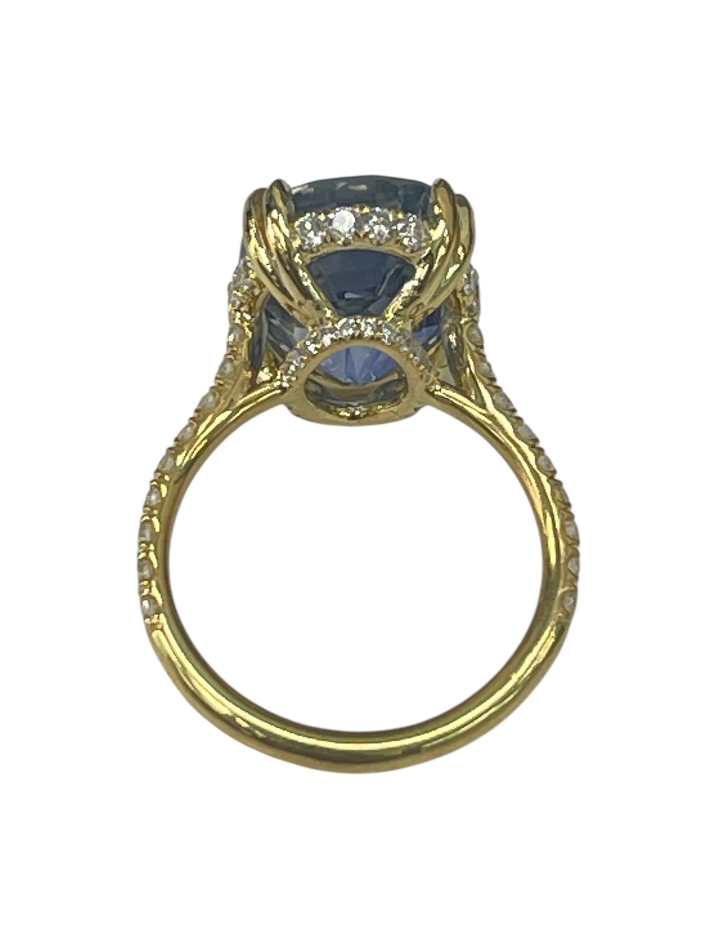 Ceylon Sapphire Under Halo Diamond Ring 18kt