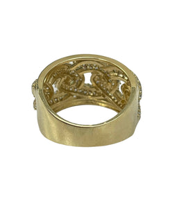 Unisex Cuban Chain Wide Diamond Ring Yellow Gold 14kt