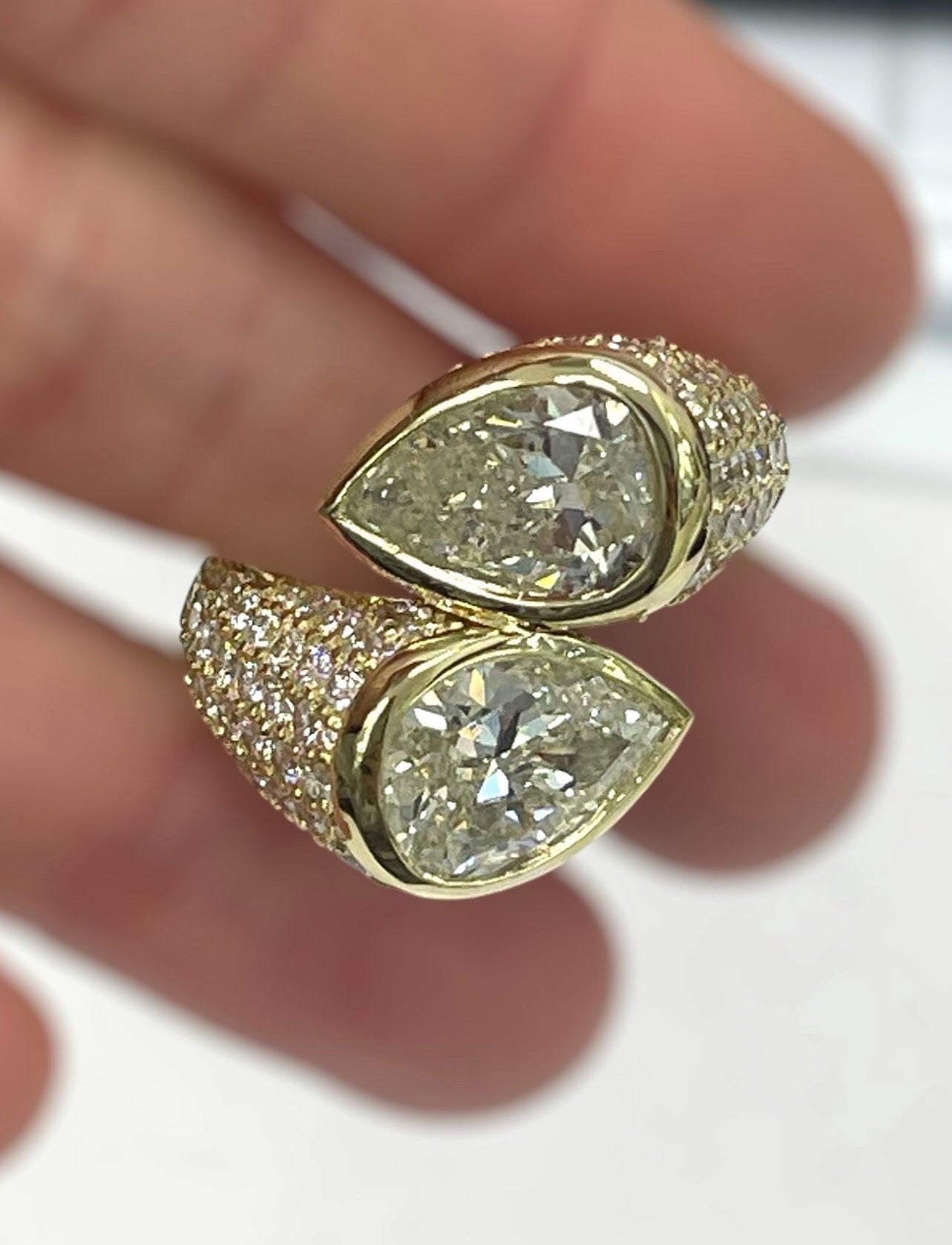 Custom Made Two Pear Brilliant Diamond Ring