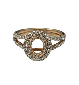 4 Prong Semi-Mounting Double Halo Diamond Ring 14kt Rose Gold