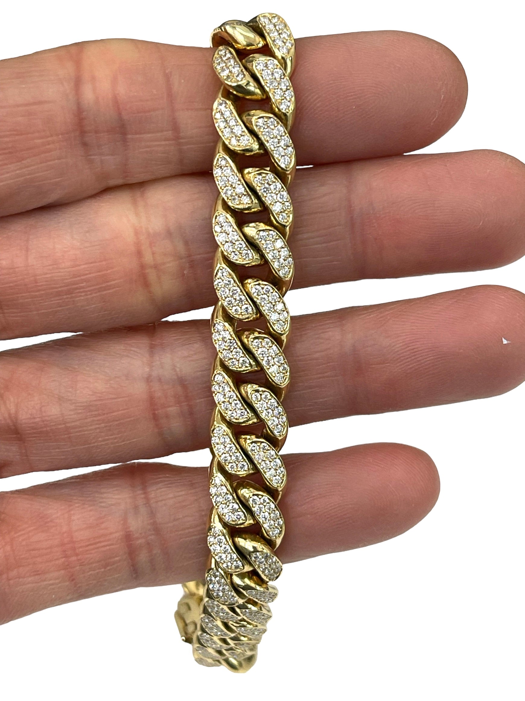Cuban Link Round Brilliant Diamond Bracelet Yellow Gold 18kt