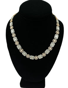 Multi Shape Setting Round Brilliants and Baguettes Cluster Diamond Necklace 10kt