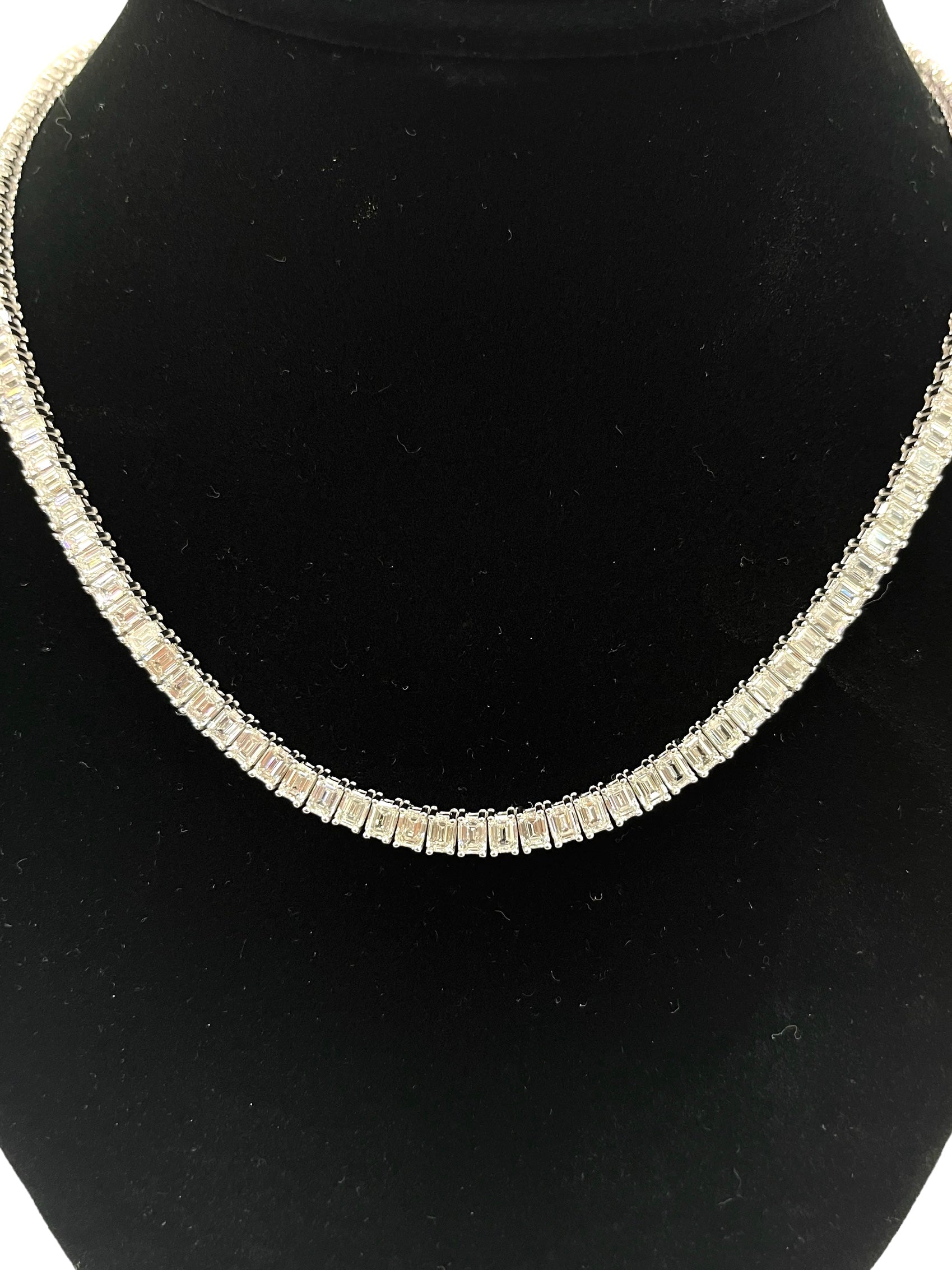 Custom Emerald Cut Lab Grown Tennis Necklace Chain White Gold 18kt