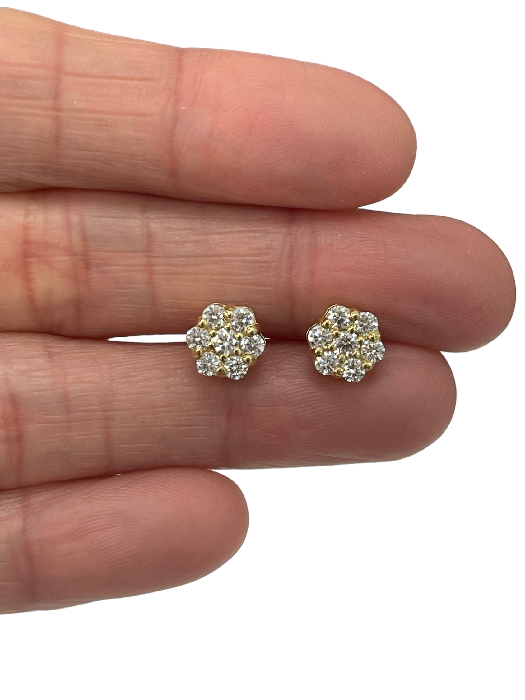 Flower Cluster Round Brilliant Diamond Earrings Yellow Gold