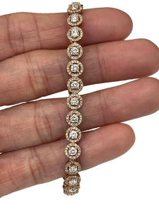 Round Brilliant Halo Diamond Eternity Bracelet Rose Gold 14kt
