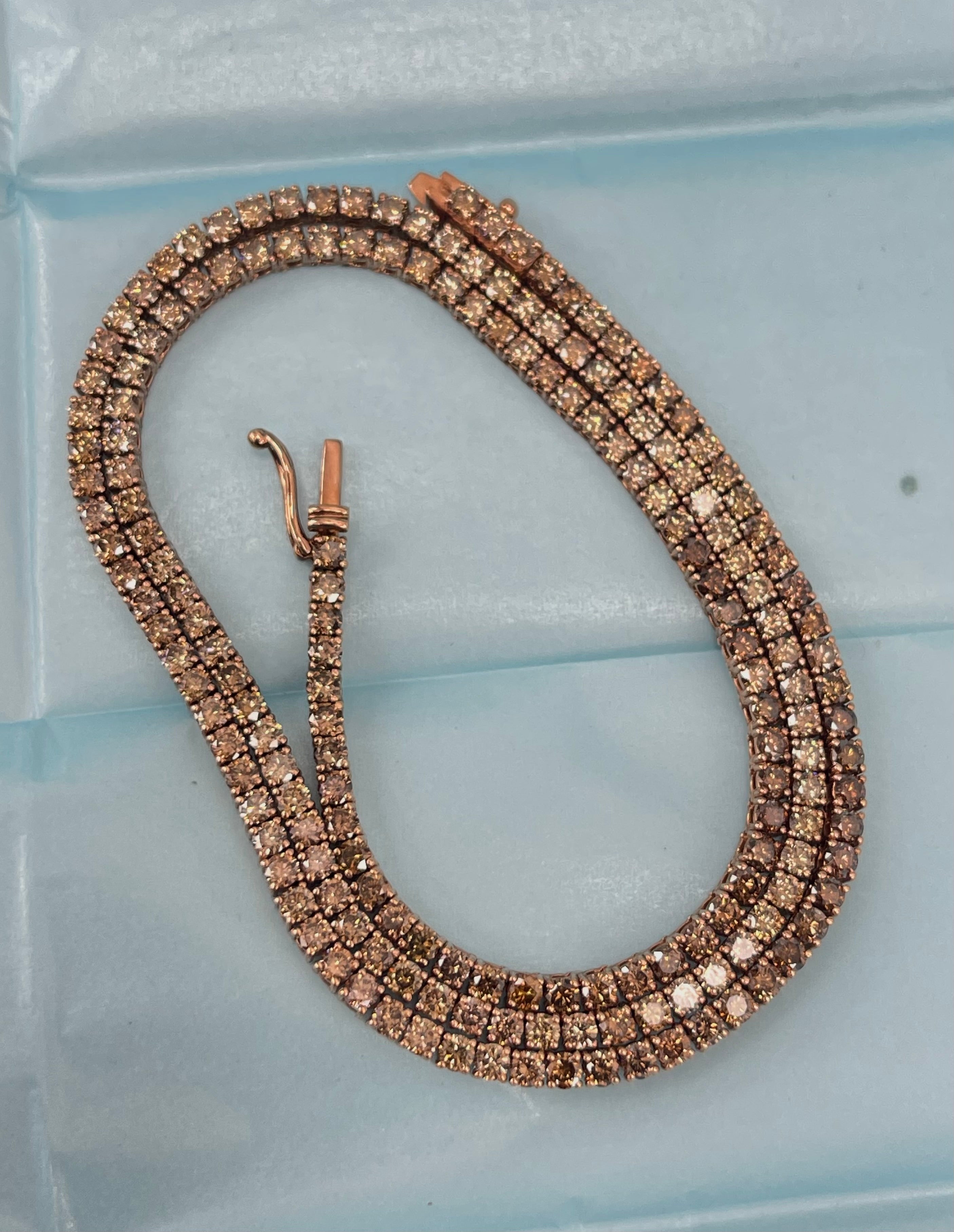 Natural Chocolate Brown Diamond Tennis Necklace 18kt Rose Gold