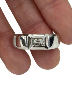 Baguette Single Stone Diamond Ring Band White Gold 14kt