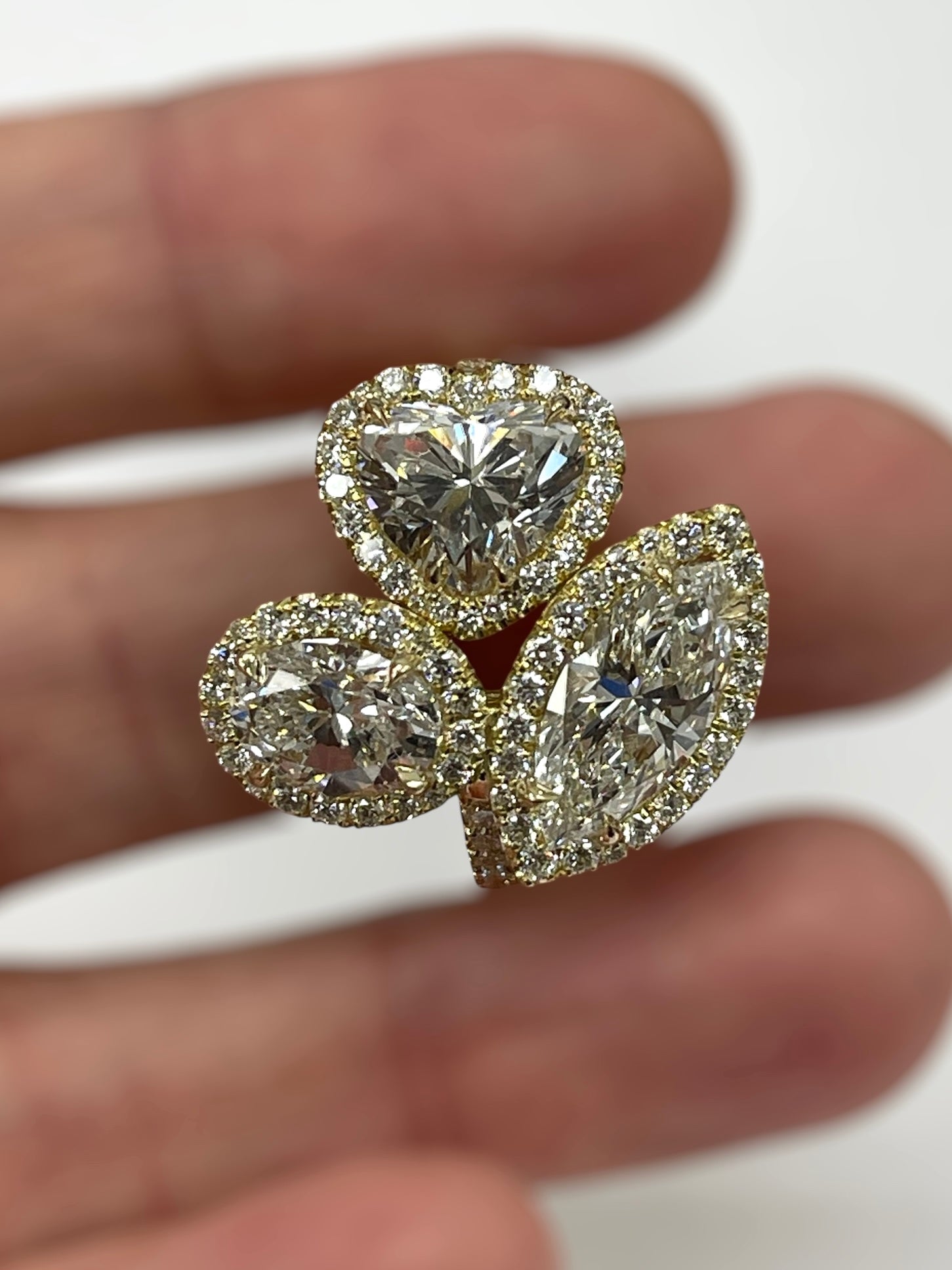 Custom Three Stone Heart, Oval and Marquise Diamond Ring GIA