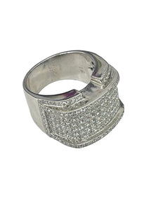 Mens Wide Band Round Brilliant Cluster Diamond Ring 14kt White Gold