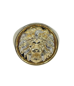 Mens Lion Head Yellow Gold Ring Band