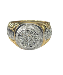 Mens round Brilliant Signet Diamond Ring Band Yellow Gold 18kt