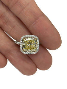 Fancy Yellow Cushion Diamond Engagement Ring Set GIA White Gold