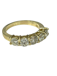 Five Stone Round Brilliant Diamond Anniversary Ring Yellow Gold 14kt