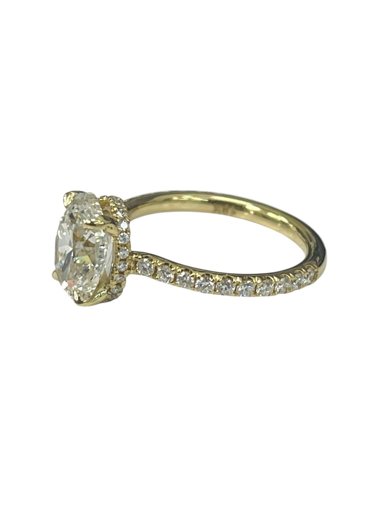 Oval Brilliant Under Halo Diamond Engagement Ring GIA Certified Yellow Gold