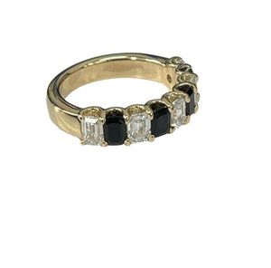 Custom Made Alternate Emerald Diamond and Onyx Gem Band Ring 14kt Yellow Gold