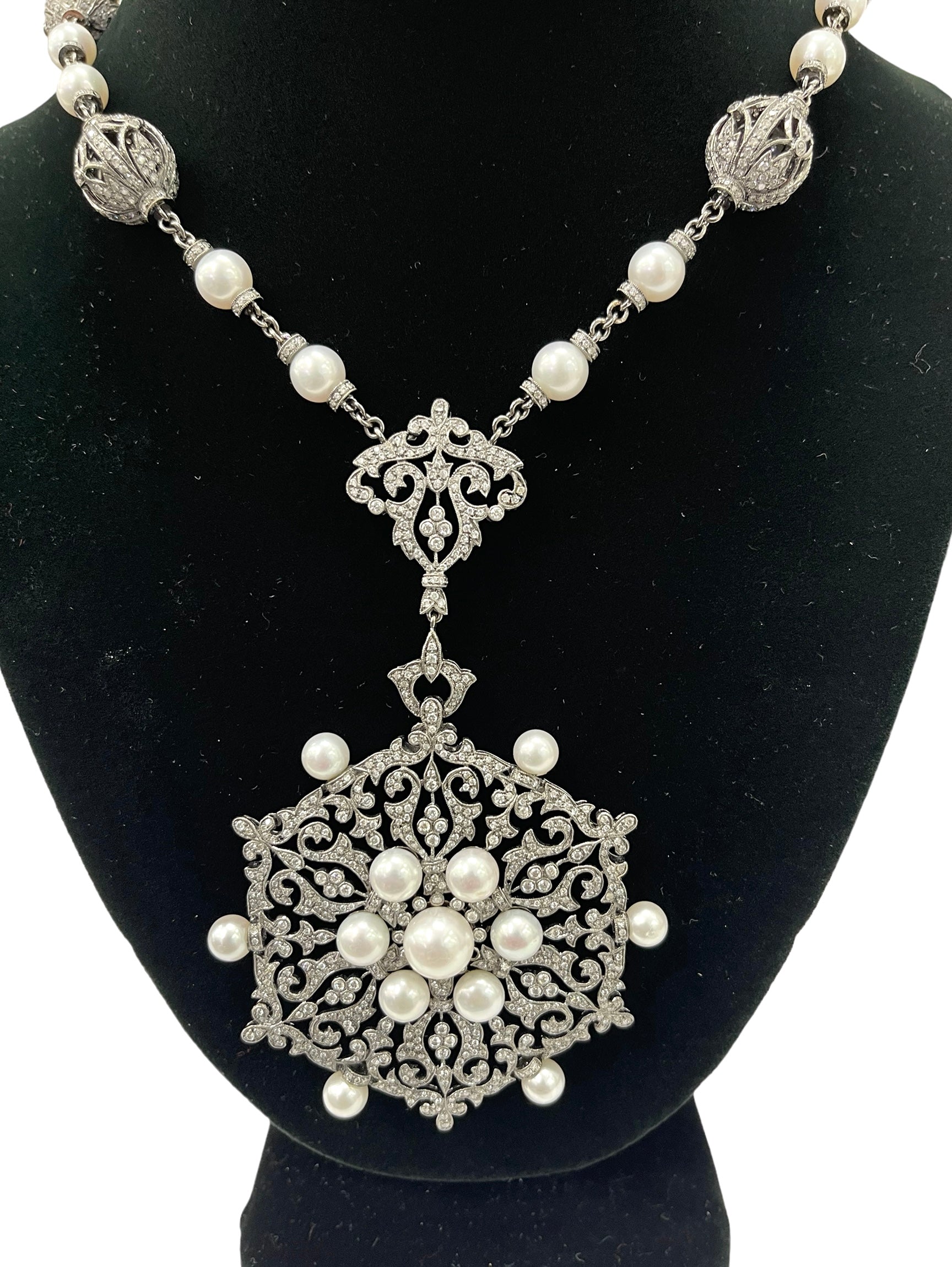Antique Inspired Gala Diamond Necklace 14KT Black Rhodium Finish