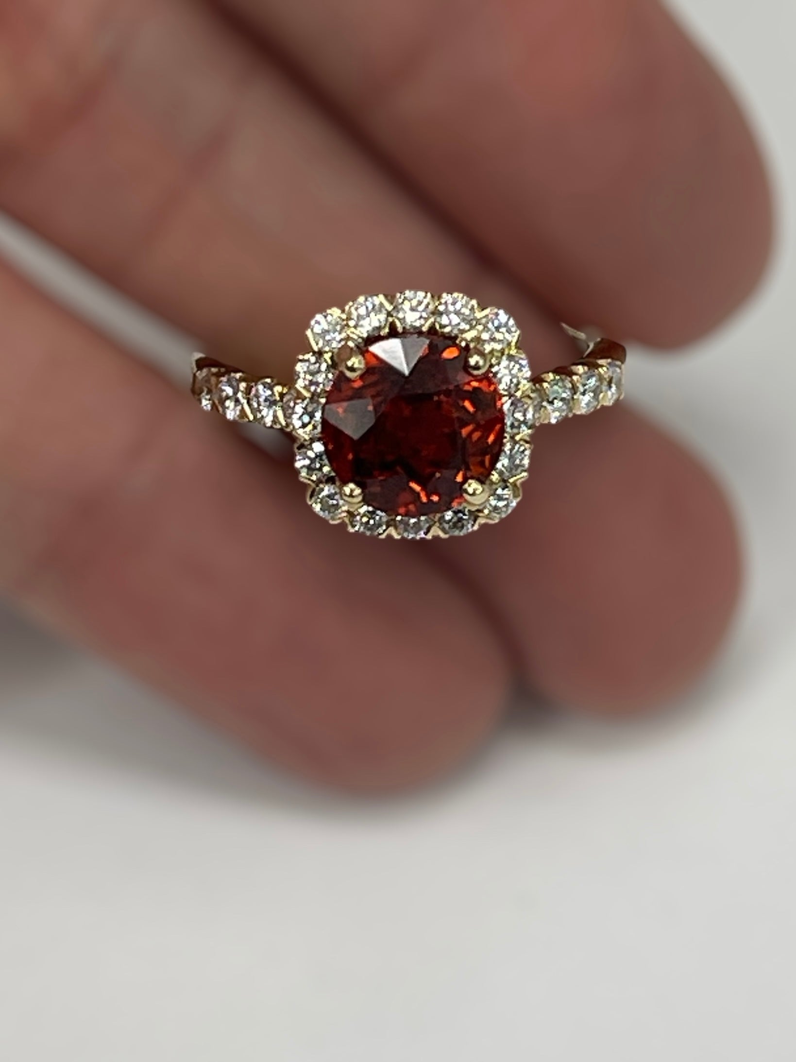 Spessartite Garnet Diamond Ring Yellow Gold 14kt