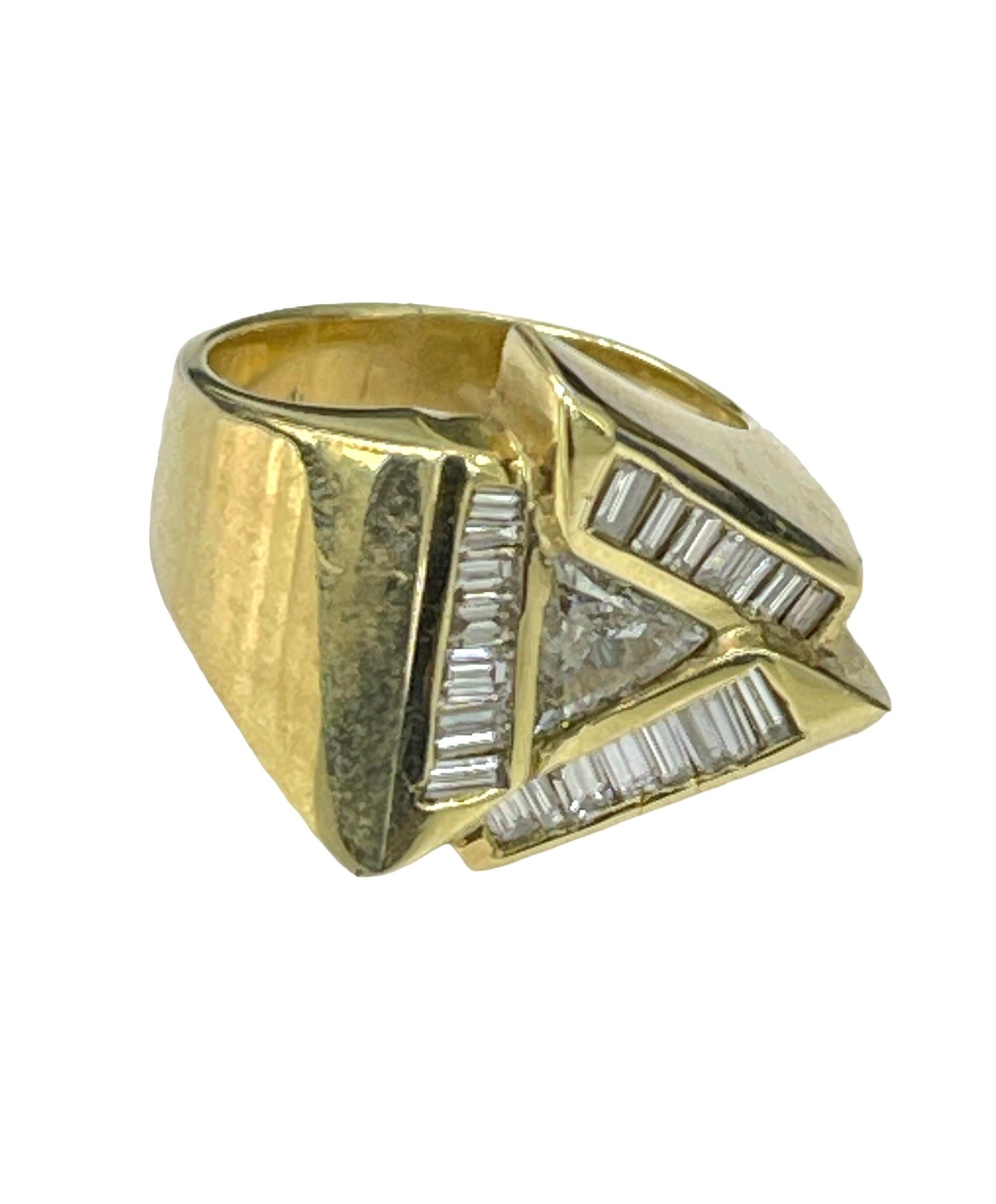 Triangle Diamond Ring Band with Baguettes Accents Yellow Gold 14kt
