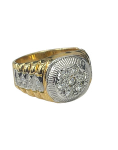 Mens round Brilliant Signet Diamond Ring Band Yellow Gold 18kt