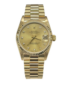 Rolex Mid Size Datejust 31mm Yellow Gold President 68278